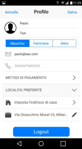 completato profilo - radio taxi - intaxi applicazione per chiamare il taxi